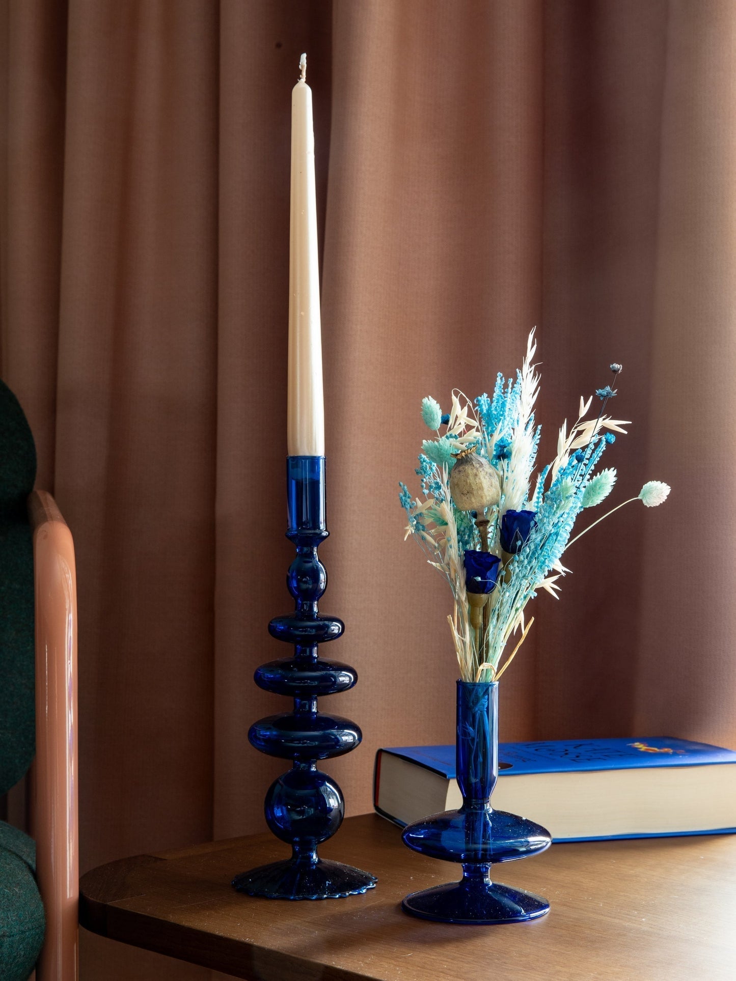 Blue Glass Candlestick Holder A