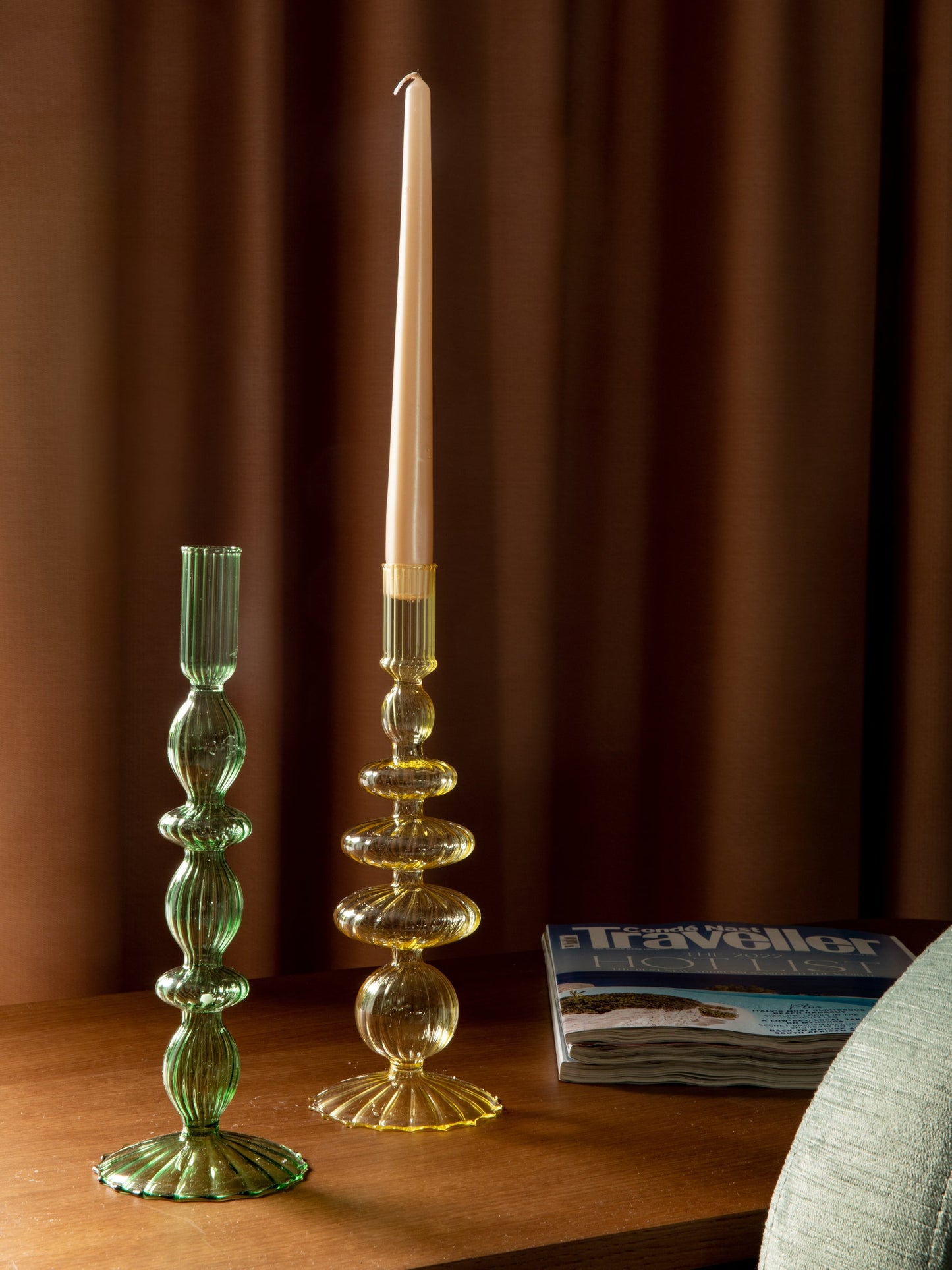 Lace Taper Glass Candle Holder Green