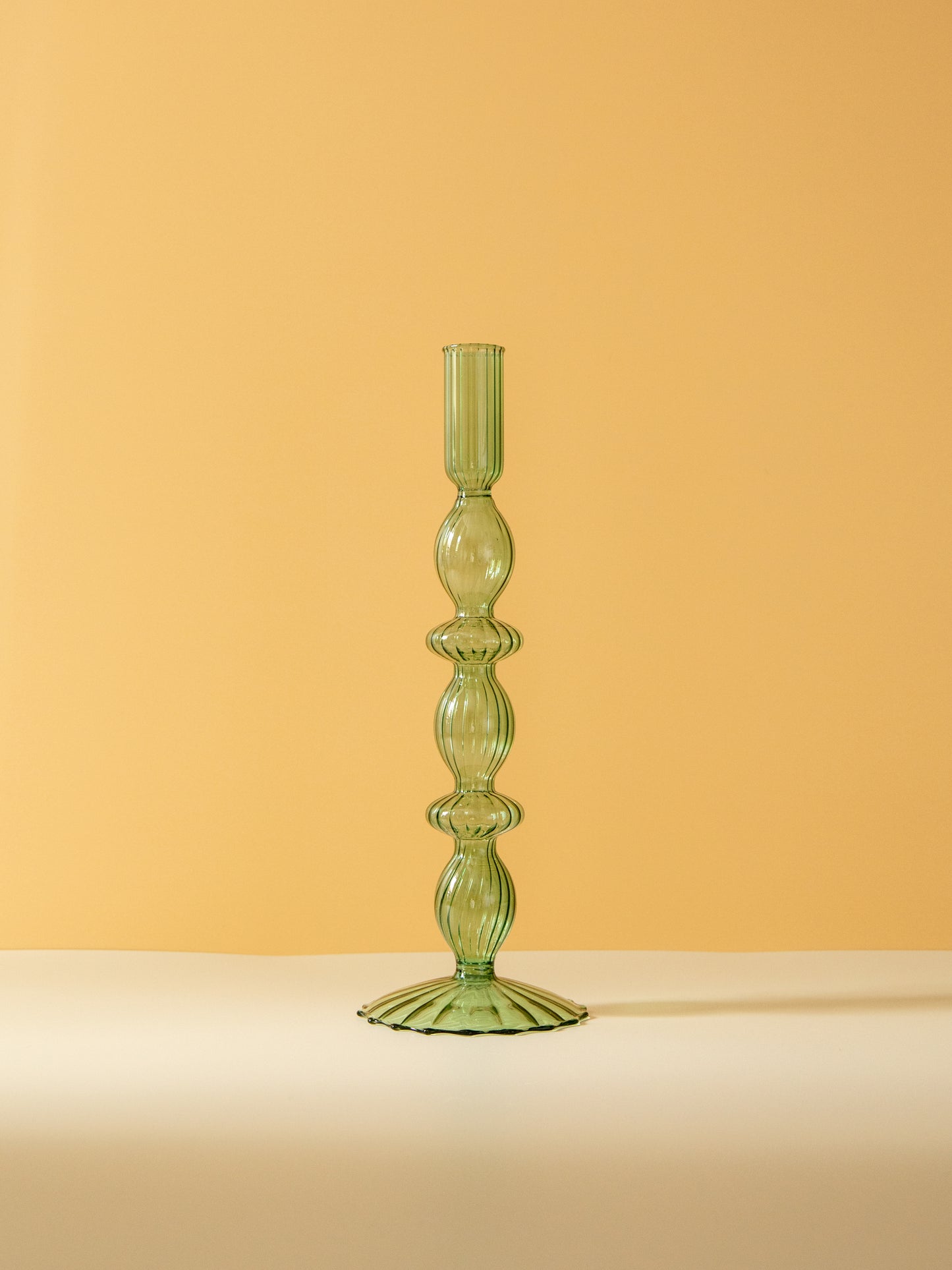 Lace Taper Glass Candle Holder Green