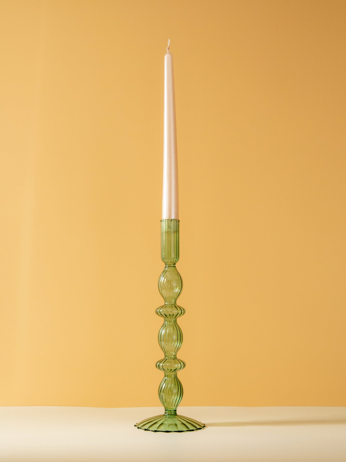 Lace Taper Glass Candle Holder Green