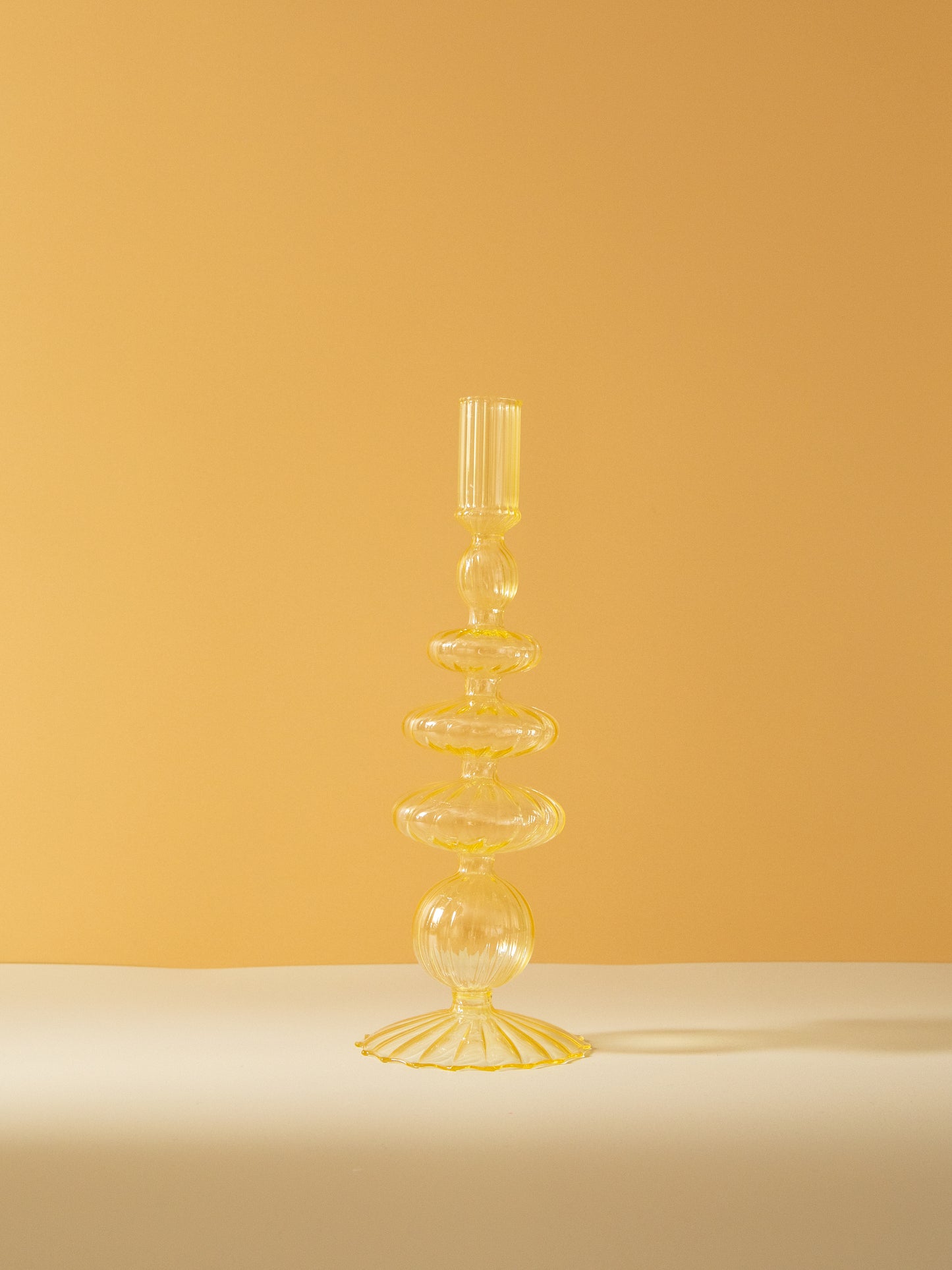 Lace Taper Glass Candlestick Holder Yellow