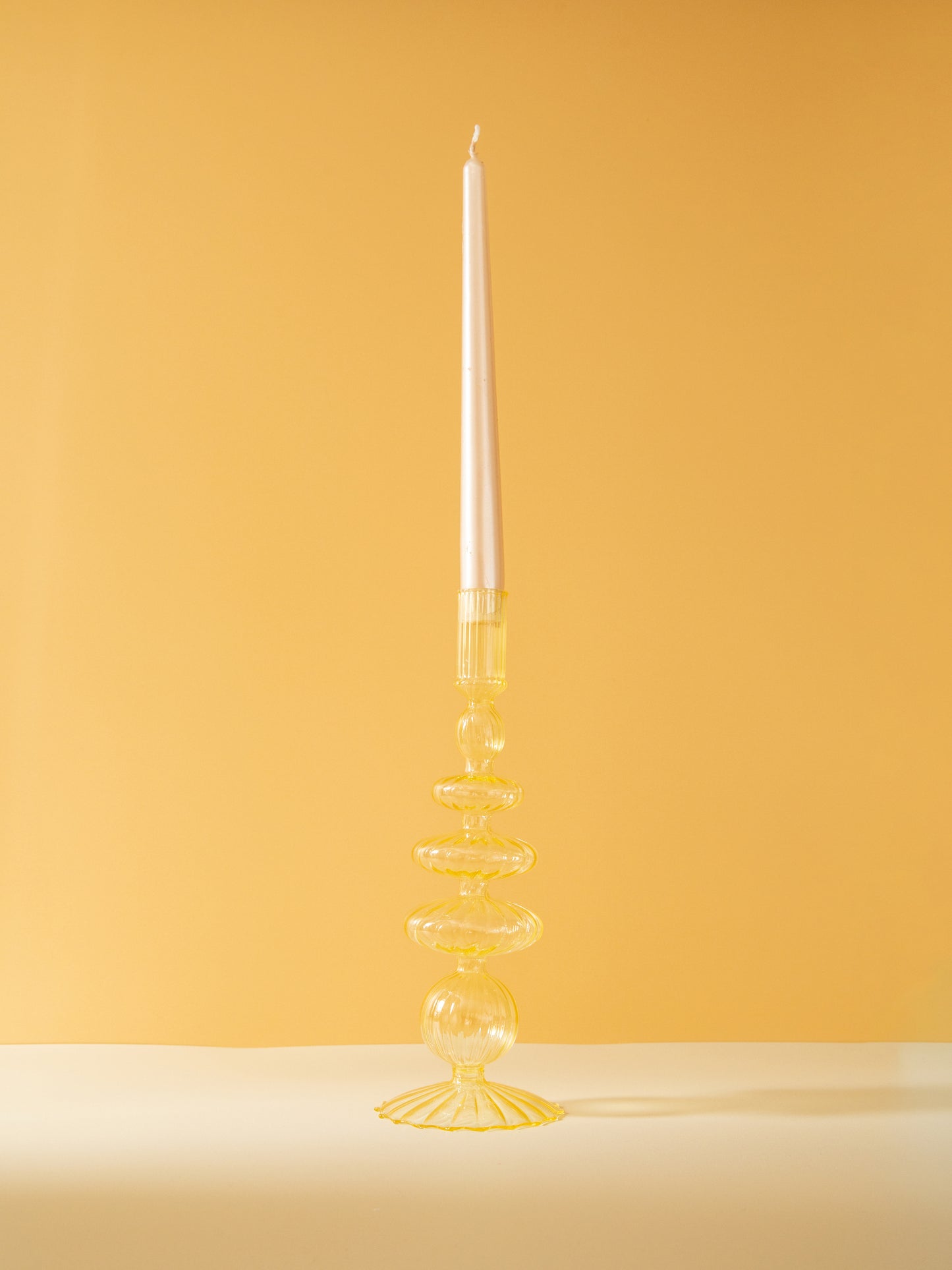 Lace Taper Glass Candlestick Holder Yellow